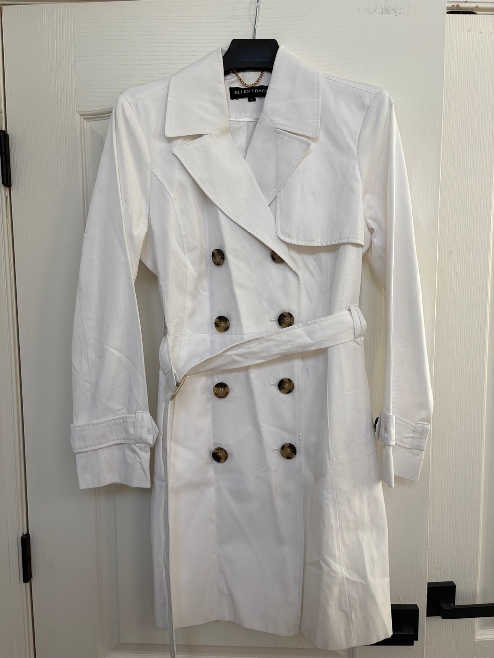 Ellen Tracy Cream Double-Breasted Trench Coat
